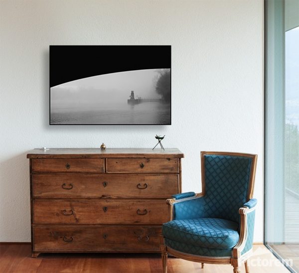 Vizualizace fotoobrazu "Vltava v mlze" v interiéru ve velikosti 90x60cm